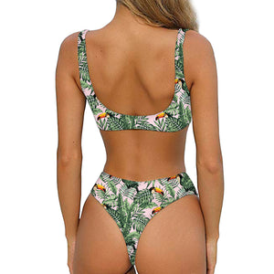 Tropical Palm Leaf And Toucan Print Front Bow Tie Bikini