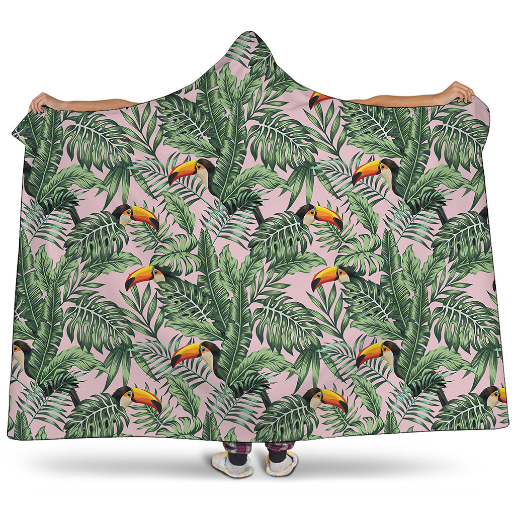 Tropical Palm Leaf And Toucan Print Hooded Blanket