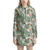 Tropical Palm Leaf And Toucan Print Hoodie Dress