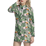 Tropical Palm Leaf And Toucan Print Hoodie Dress