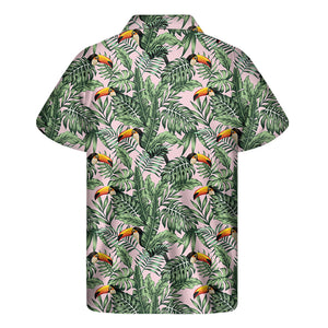 Tropical Palm Leaf And Toucan Print Men's Short Sleeve Shirt