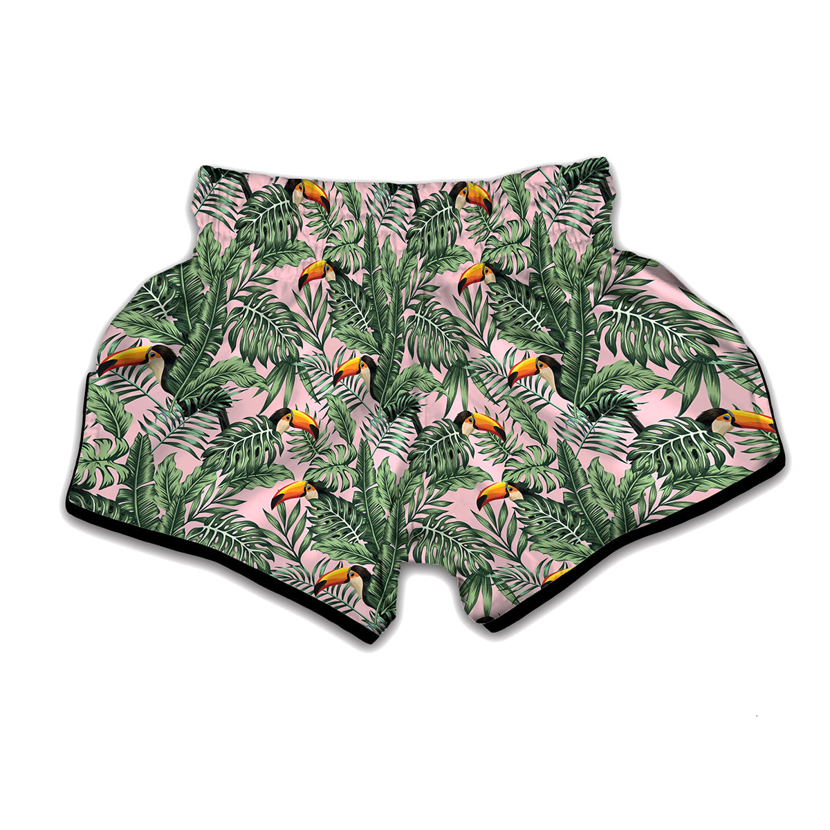 Tropical Palm Leaf And Toucan Print Muay Thai Boxing Shorts