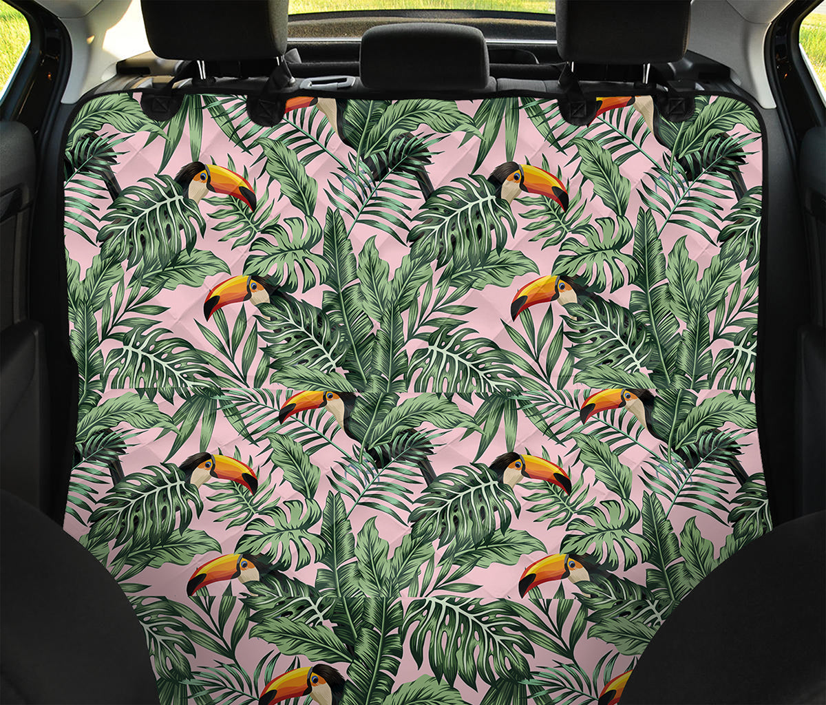 Tropical Palm Leaf And Toucan Print Pet Car Back Seat Cover