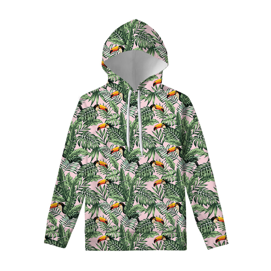 Tropical Palm Leaf And Toucan Print Pullover Hoodie