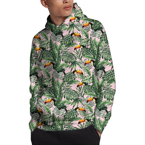 Tropical Palm Leaf And Toucan Print Pullover Hoodie