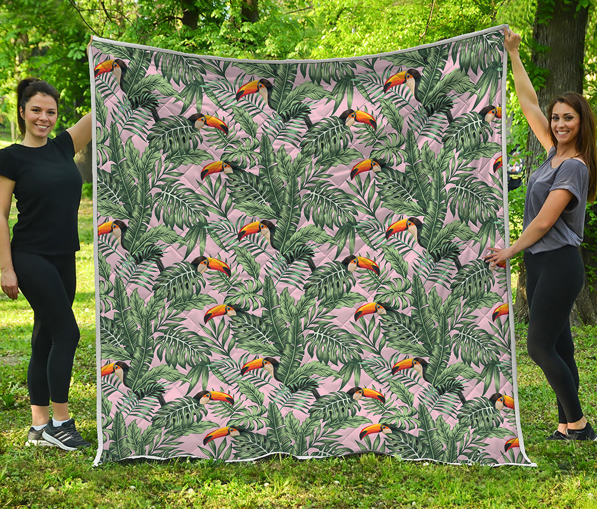 Tropical Palm Leaf And Toucan Print Quilt