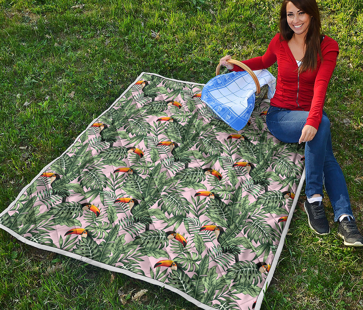 Tropical Palm Leaf And Toucan Print Quilt