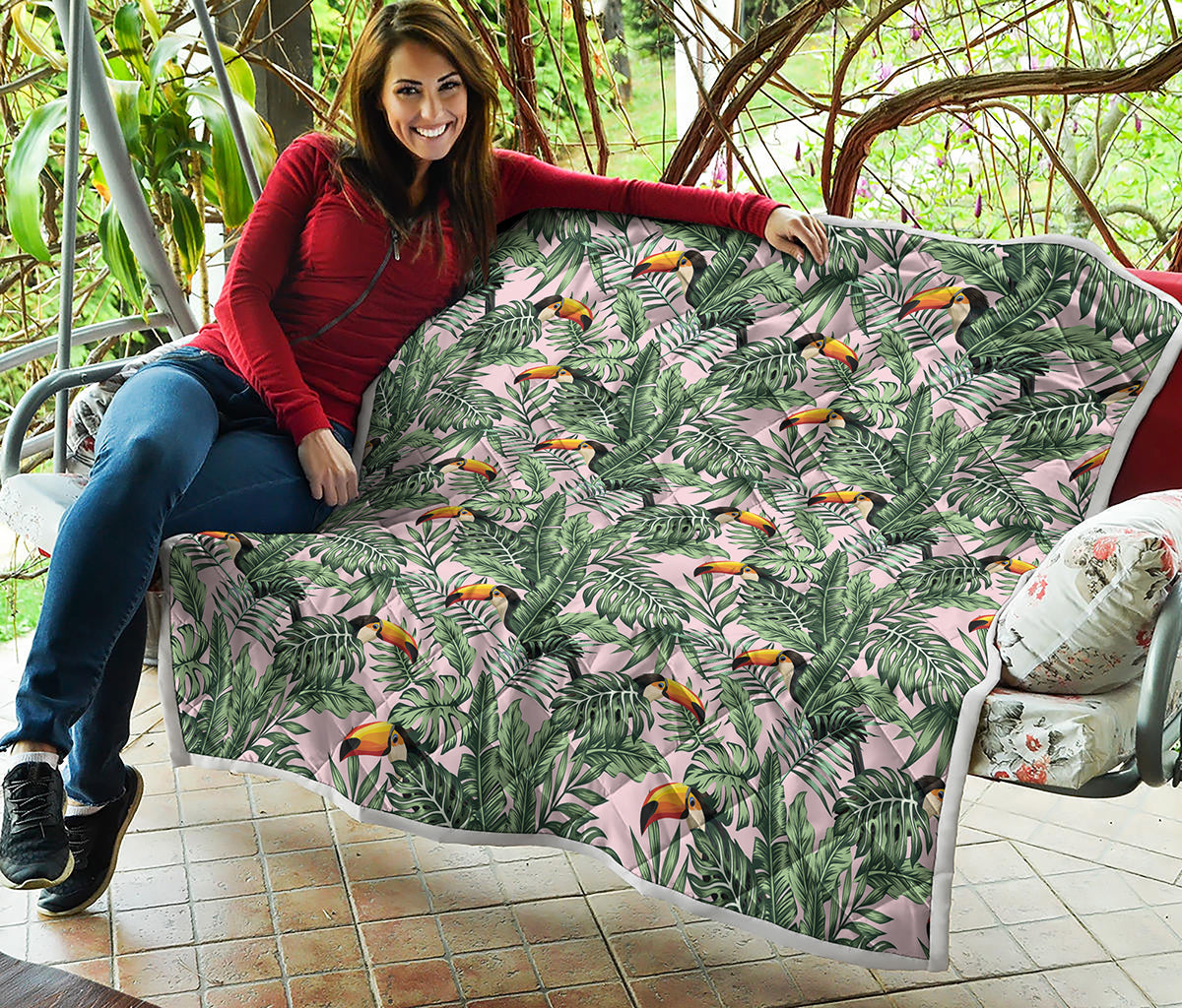 Tropical Palm Leaf And Toucan Print Quilt