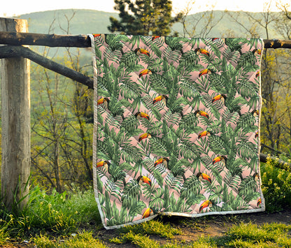 Tropical Palm Leaf And Toucan Print Quilt