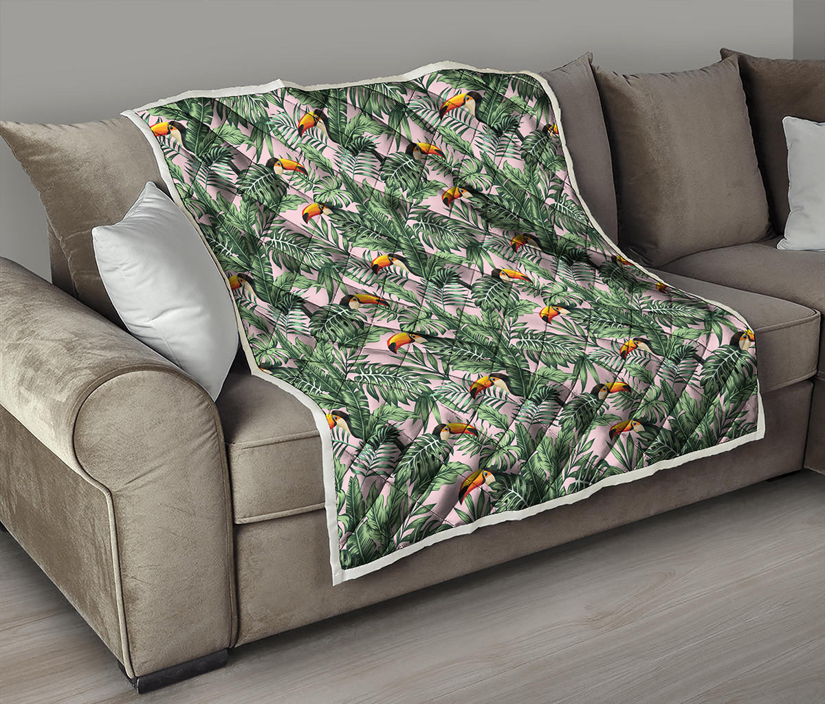 Tropical Palm Leaf And Toucan Print Quilt