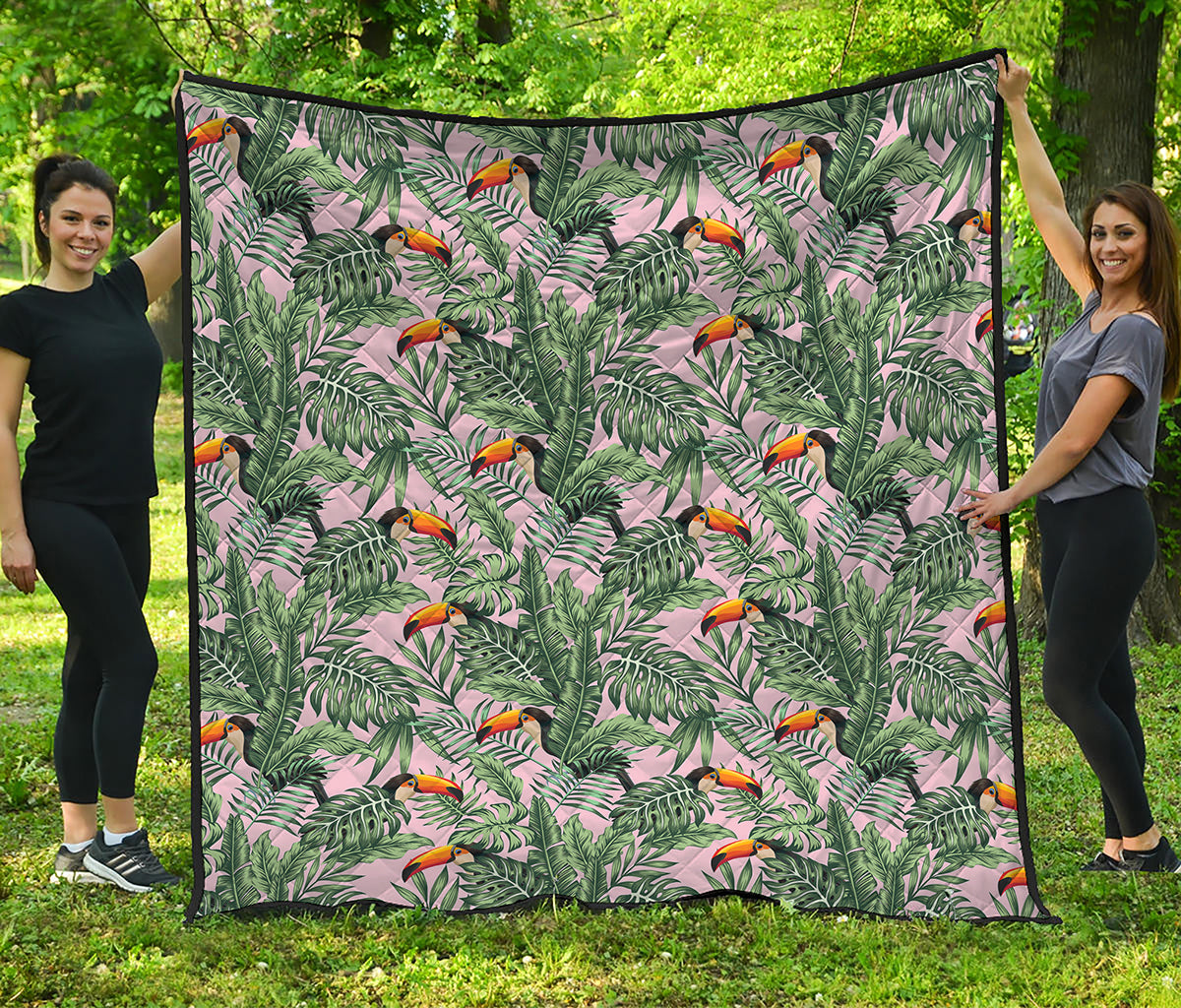 Tropical Palm Leaf And Toucan Print Quilt