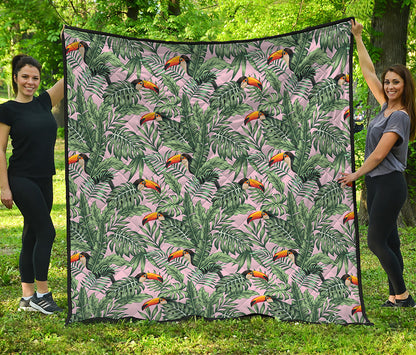 Tropical Palm Leaf And Toucan Print Quilt