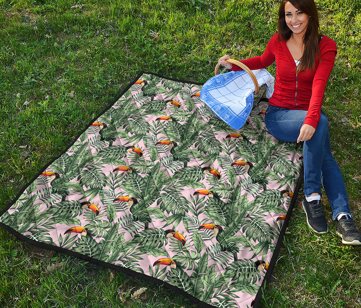 Tropical Palm Leaf And Toucan Print Quilt