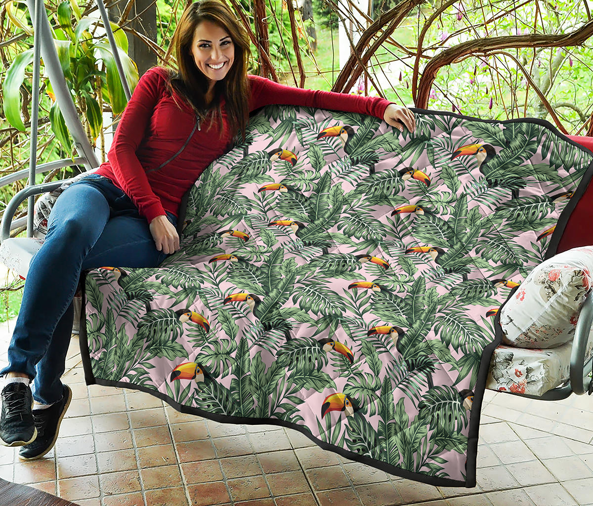 Tropical Palm Leaf And Toucan Print Quilt
