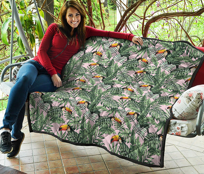 Tropical Palm Leaf And Toucan Print Quilt