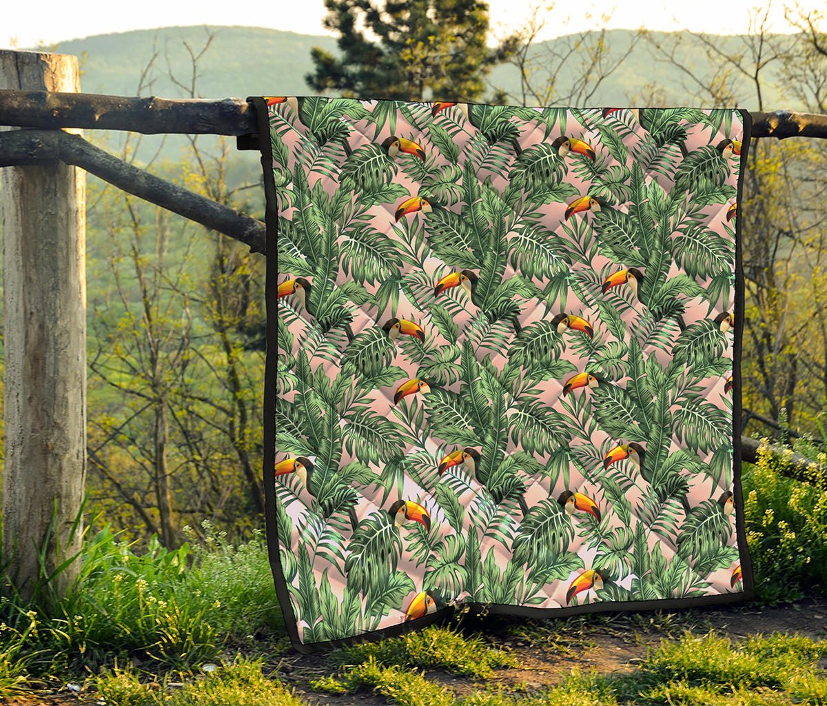 Tropical Palm Leaf And Toucan Print Quilt