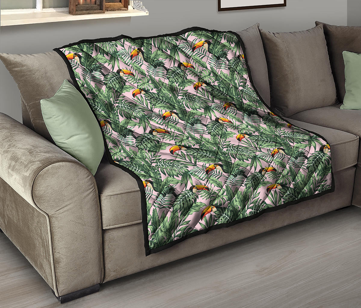 Tropical Palm Leaf And Toucan Print Quilt