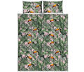 Tropical Palm Leaf And Toucan Print Quilt Bed Set