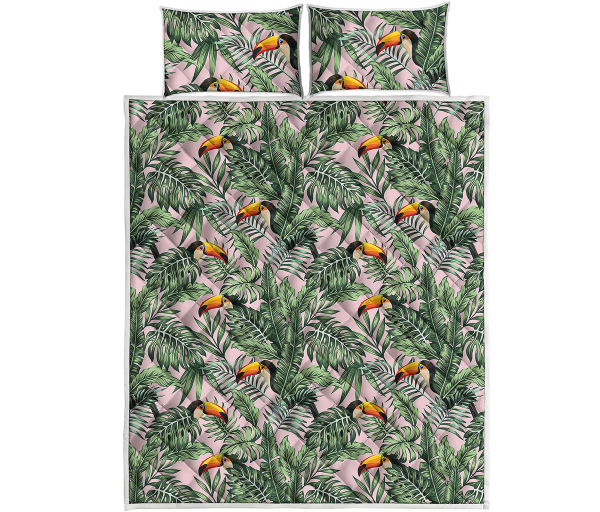 Tropical Palm Leaf And Toucan Print Quilt Bed Set