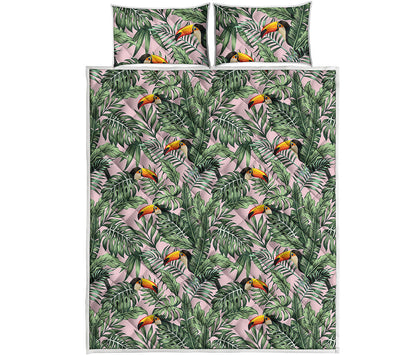 Tropical Palm Leaf And Toucan Print Quilt Bed Set