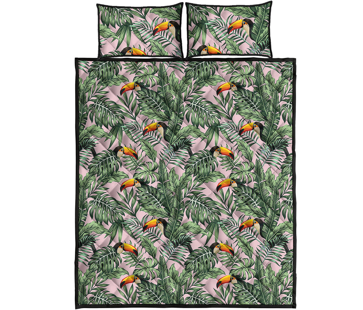 Tropical Palm Leaf And Toucan Print Quilt Bed Set