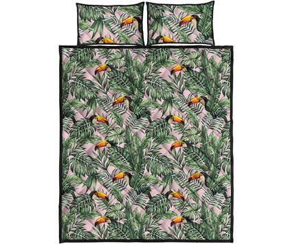 Tropical Palm Leaf And Toucan Print Quilt Bed Set