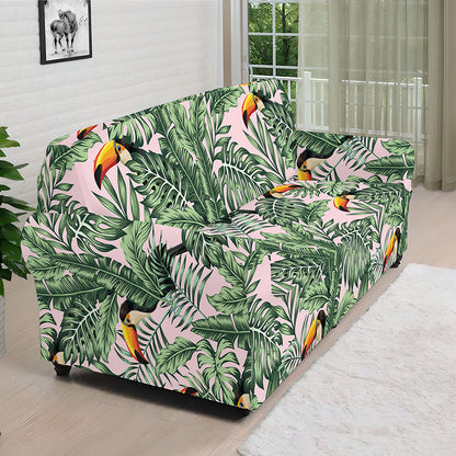 Tropical Palm Leaf And Toucan Print Sofa Cover