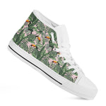 Tropical Palm Leaf And Toucan Print White High Top Shoes