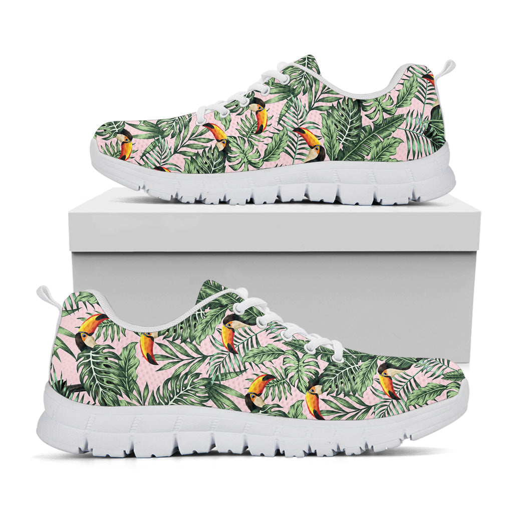 Tropical Palm Leaf And Toucan Print White Sneakers