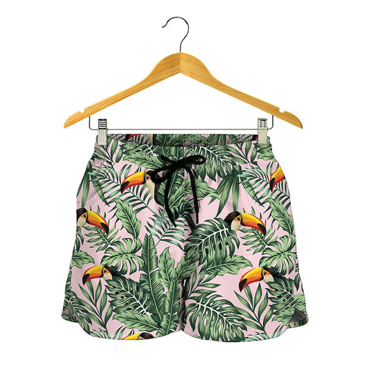 Tropical Palm Leaf And Toucan Print Women's Shorts