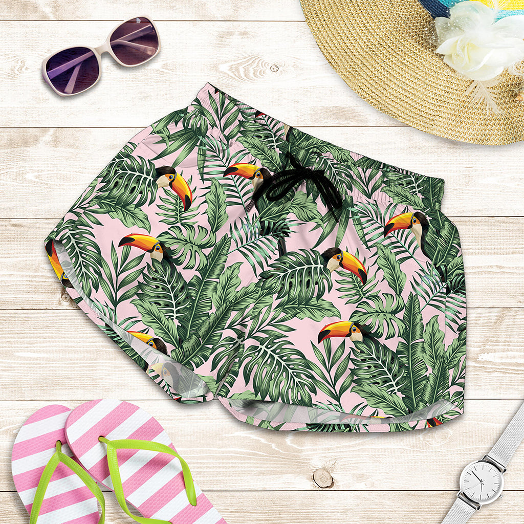 Tropical Palm Leaf And Toucan Print Women's Shorts