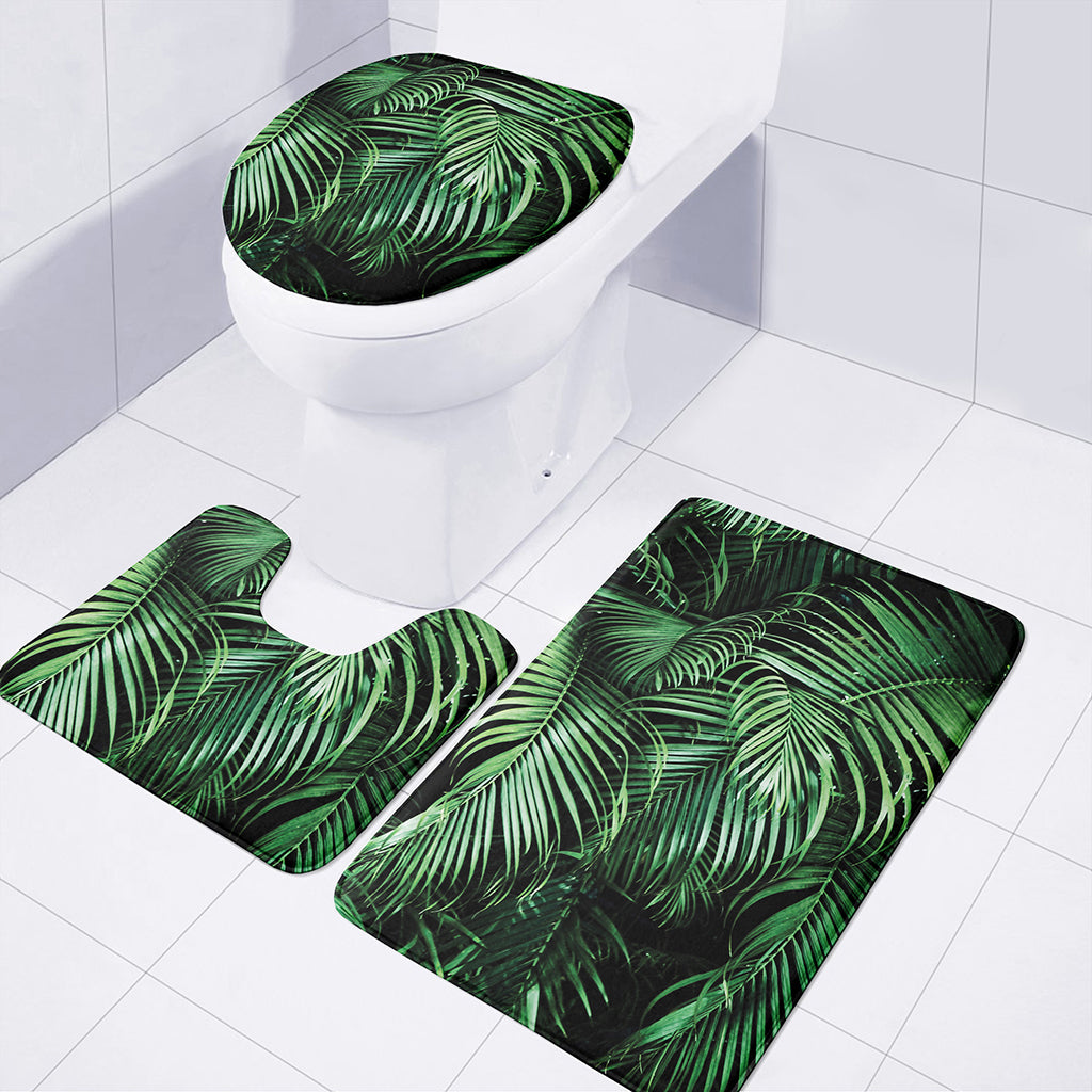 Tropical Palm Leaf Print 3 Piece Bath Mat Set