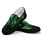Tropical Palm Leaf Print Black Slip On Shoes