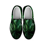 Tropical Palm Leaf Print Black Slip On Shoes
