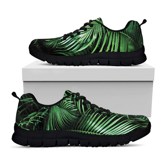 Tropical Palm Leaf Print Black Sneakers