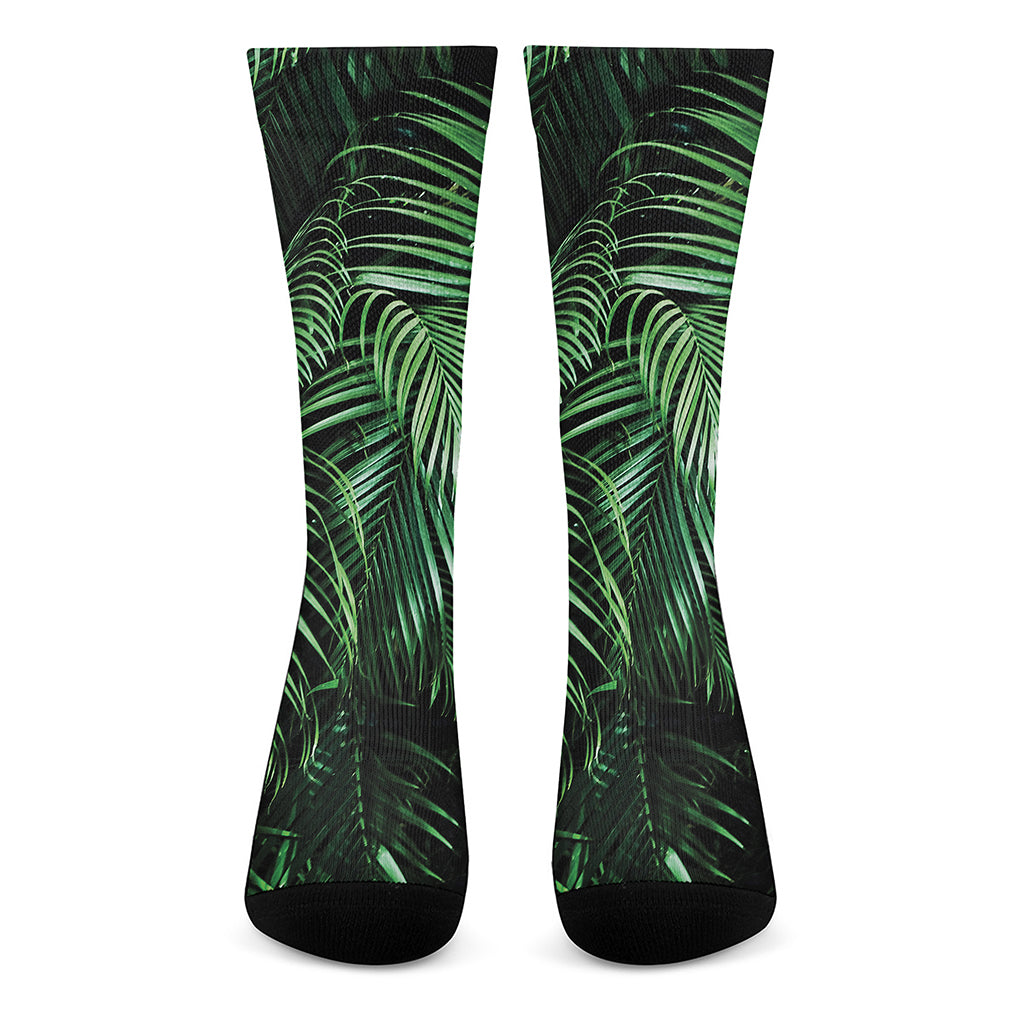 Tropical Palm Leaf Print Crew Socks