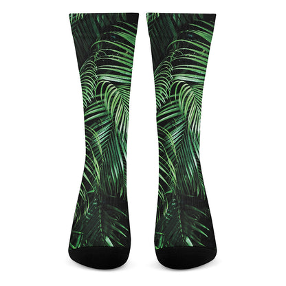 Tropical Palm Leaf Print Crew Socks