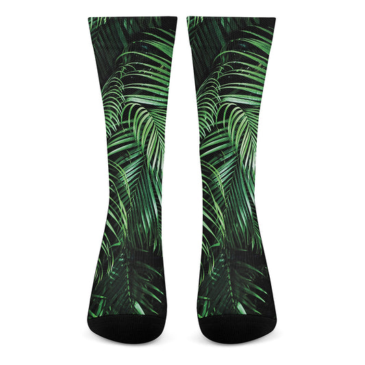 Tropical Palm Leaf Print Crew Socks