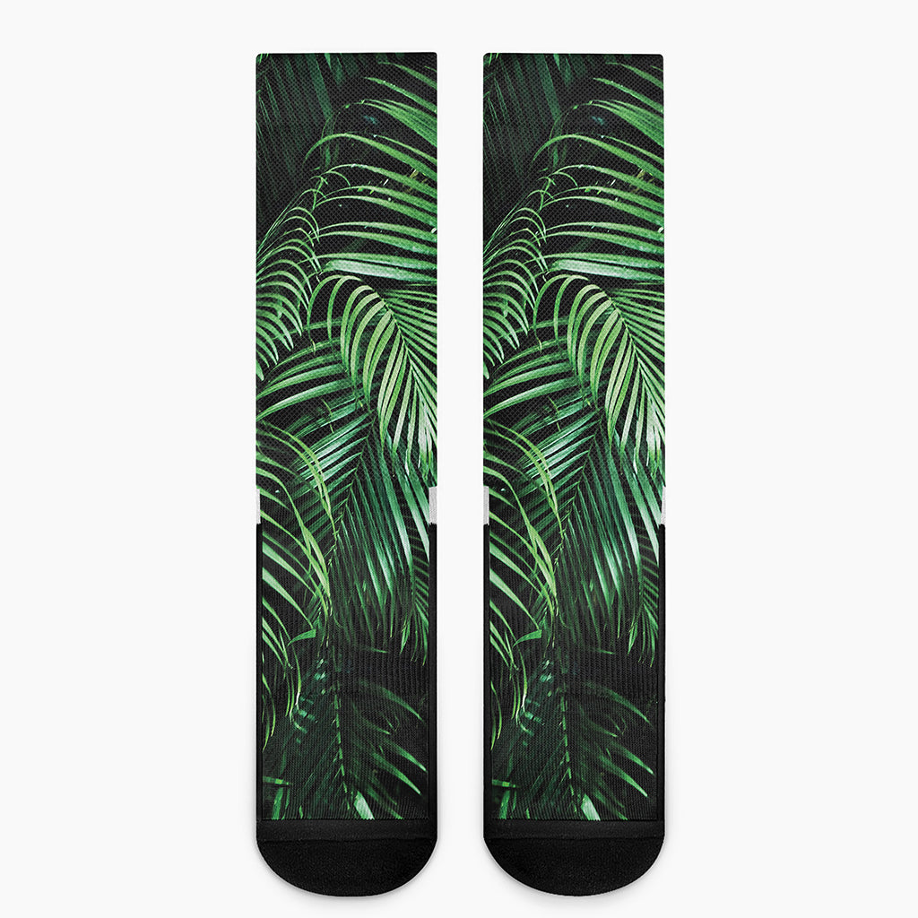 Tropical Palm Leaf Print Crew Socks