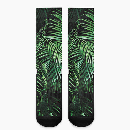 Tropical Palm Leaf Print Crew Socks