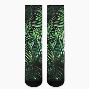 Tropical Palm Leaf Print Crew Socks