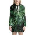 Tropical Palm Leaf Print Pullover Hoodie Dress