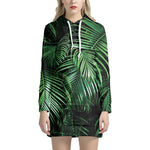 Tropical Palm Leaf Print Hoodie Dress