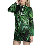 Tropical Palm Leaf Print Hoodie Dress
