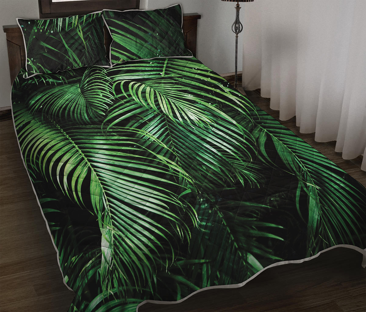 Tropical Palm Leaf Print Quilt Bed Set