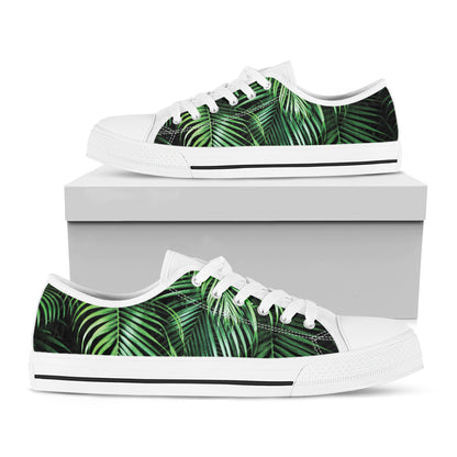 Tropical Palm Leaf Print White Low Top Shoes