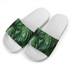 Tropical Palm Leaf Print White Slide Sandals