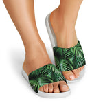 Tropical Palm Leaf Print White Slide Sandals