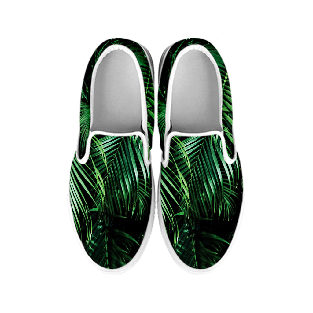 Tropical Palm Leaf Print White Slip On Shoes