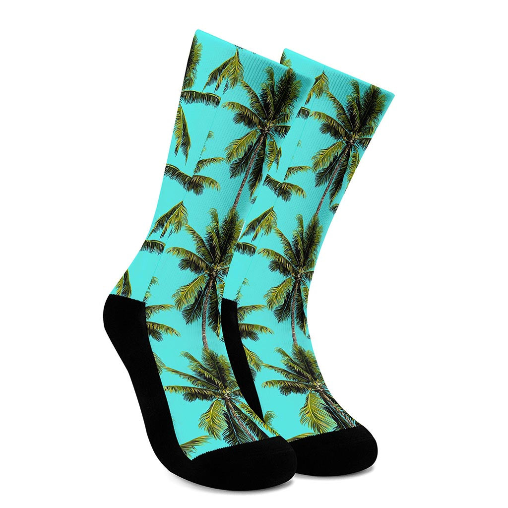 Tropical Palm Tree Pattern Print Crew Socks